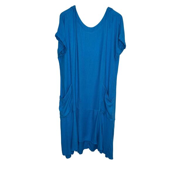 Free People Womens Short Sleeve Midi Dress Medium Blue Slouchy Relaxed Pockets - Picture 1 of 8
